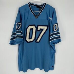 Vintage Y2K Starter Mens XL Light Blue Mesh Jersey 07 Striped V-Neck Sportswear